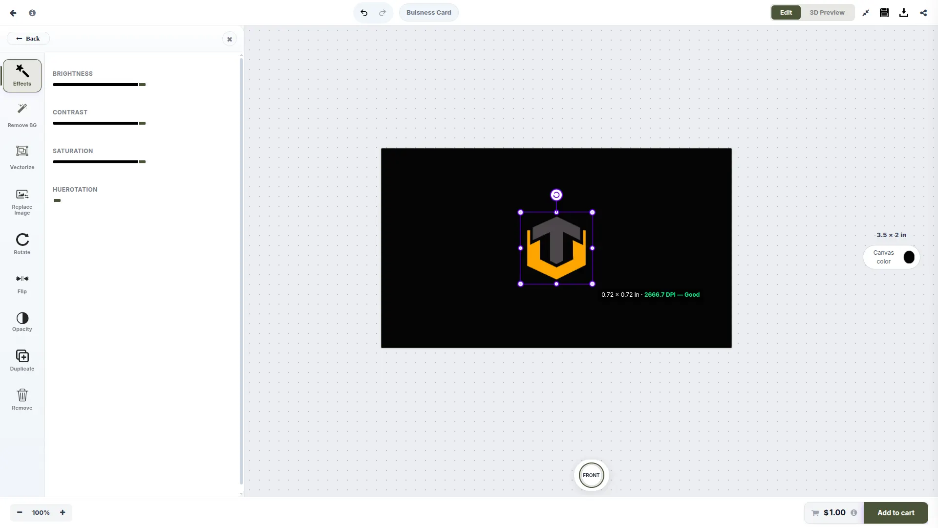 Print-quality DPI check — screenshot from the PrintIntegrator designer