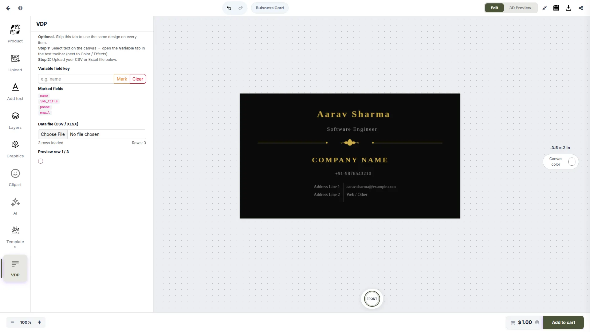 Variable data printing — screenshot from the PrintIntegrator designer