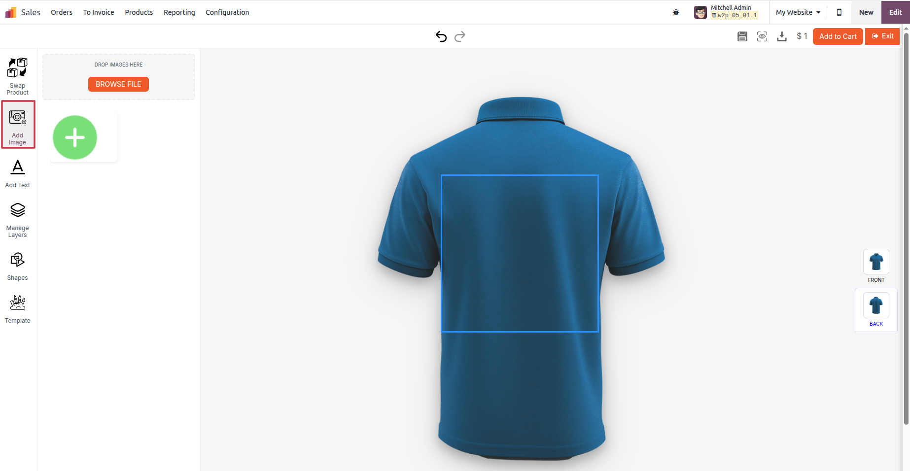 Designer: image upload prompt with drag-and-drop file zone and "Browse File" button